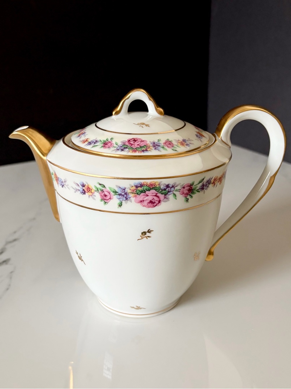 Pink Floral & Gold Teapot - Chastagner Limoges